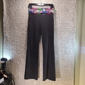 Victoria Secret Pink Yoga Y2K Fold Over Wide Leg Pants Cotton Medium Logo Black